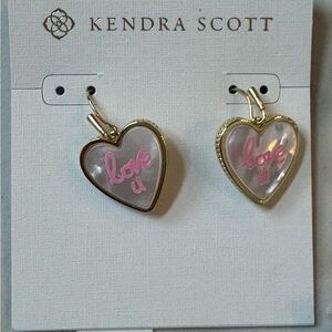 Kendra Scott Heart shaped "Love U" Mother of Pearl Drop Earrings Valentines NEW!